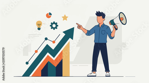 Marketing Strategy and Business Growth Concept with Man and Megaphone