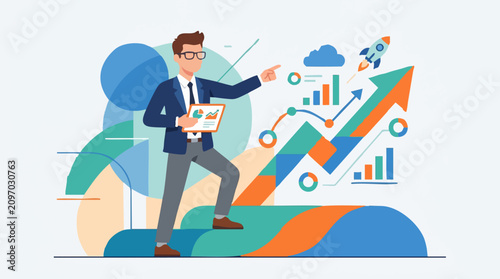 Businessman Presenting Business Growth Strategy and Data Analysis