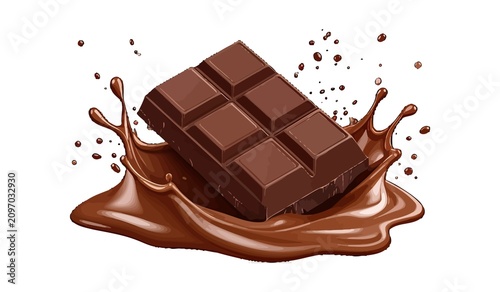 Fotografía Solid dark chocolate bar being drenched in a smooth creamy melted liquid splash