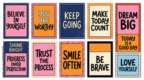 Foto Colorful motivational quotes on decorative cards for inspiration and positivity