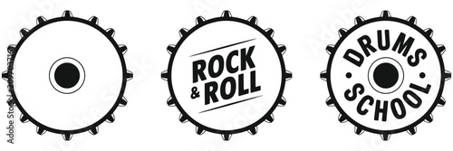 Konstfotografi Drum Icons Set – Musical Drum, Drumsticks, Percussion and Band Instrument Vector