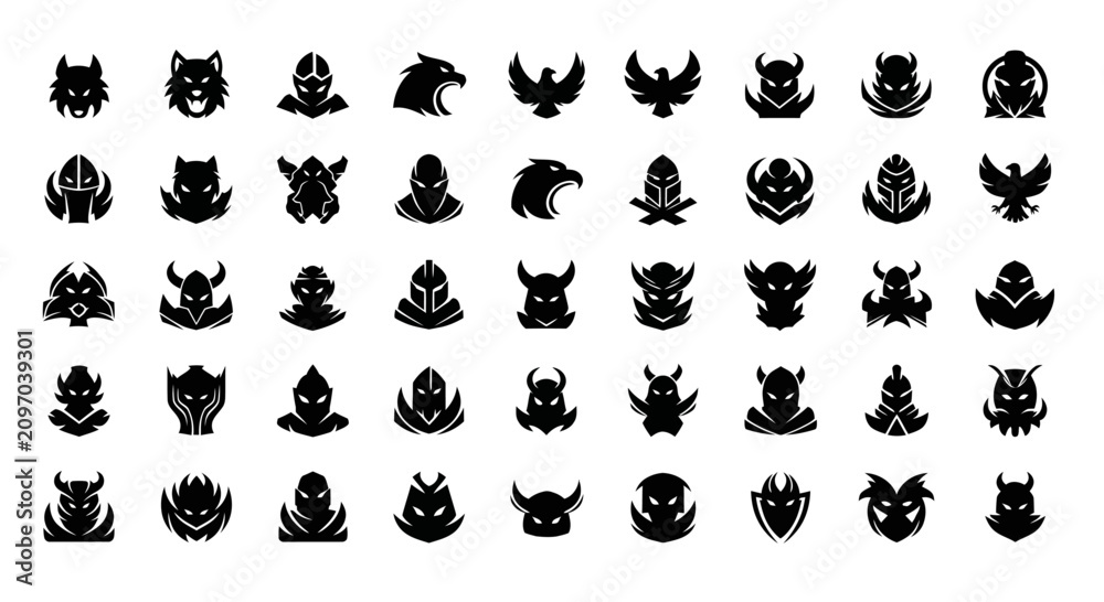 Obraz premium Collection of Fantasy Warrior and Animal Head Icons