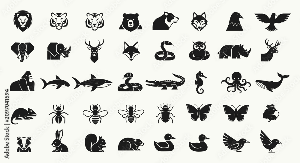 Obraz premium Diverse Animal Silhouettes Collection: Wildlife Icons Set