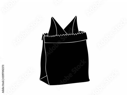 Minimalist Black Silhouette of a Paper Bag Icon Isolated on White Background for Branding Design