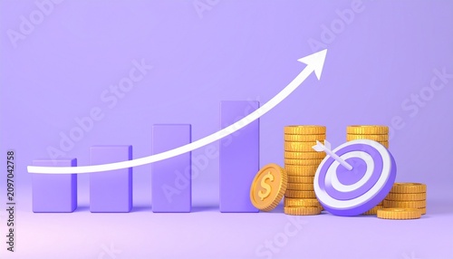 Gold coins stacked arrows showing financial growth