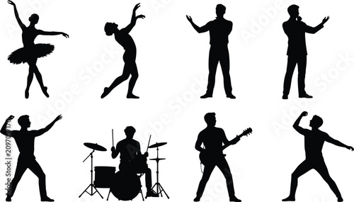 Cuadro en lienzo Performing Artists and Musicians Silhouette Collection with Dancers and Band Mem