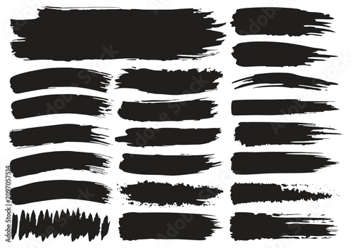 Dry Brush Stroke Vector Set Black Paint Texture Isolated On White Background, ai generated