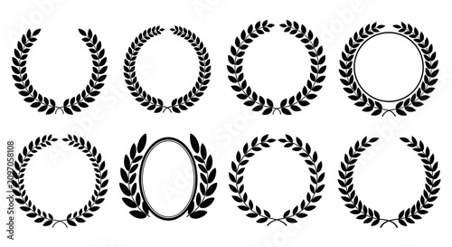 Black laurel wreath collection for design awards and circular frames