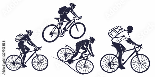 Fotografie Set of five vintage bicycles, black and white line travel theme retro