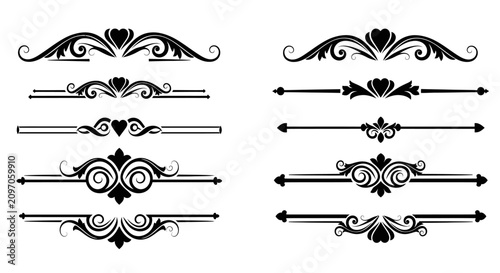 Elegant black ornamental text dividers and flourishes for page decoration
