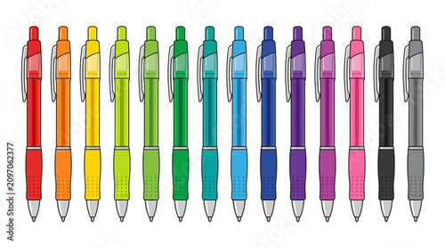 Принти на полотні Colorful pens, multicolored ballpoint pens, rainbow pens, 13 colorful pens