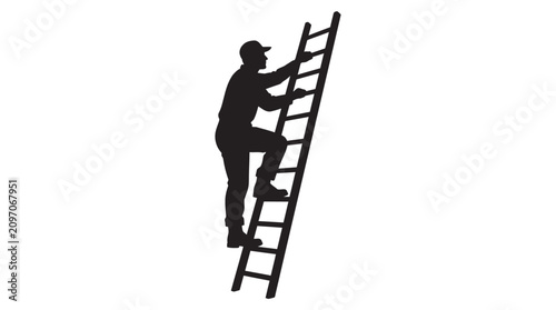 Obraz na płótnie Worker Climbing A Ladder Black Silhouette construction
