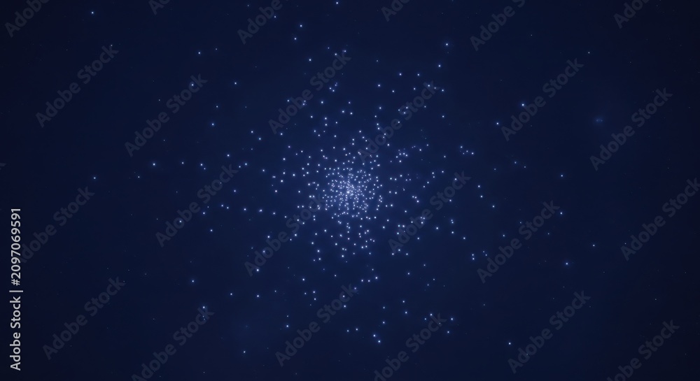 Fototapeta premium A bright light shines in the dark night sky filled with stars.