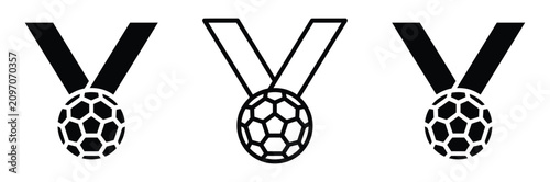 Konstfotografi Soccer football medal award icon set for tournament champion and sports winner ribbon symbol
