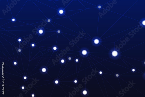 Abstract Digital Network Of Glowing Blue Nodes In Deep Space background