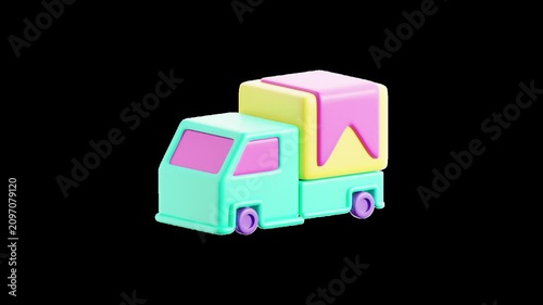 3D delivery truck animation with transparent alpha channel, featuring a shipping vehicle for ecommerce logistics, online shopping orders, and retail delivery services. 
