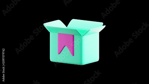 3D package box animation with transparent alpha channel, featuring an open parcel element for ecommerce deliveries, online shopping, and retail logistics. 