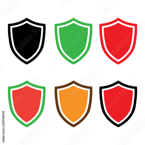 Shield icons, security symbols, protection badges, colorful emblems, vector graphics isolated on White Background