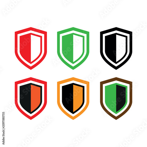 Shield icons, security symbols, protection logos, colorful emblems, vector graphics isolated on White Background