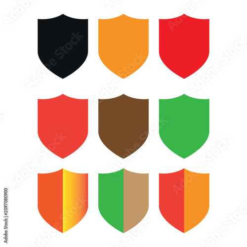 Shield icons, colorful crest symbols, security badges, protection logos, vector graphics isolated on White Background