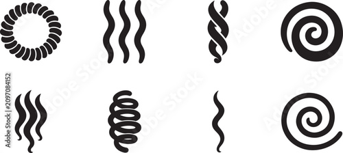 Obraz na płótnie Solid filled ringlet hair pattern icon set with elegant curly textures for beauty and decorative design