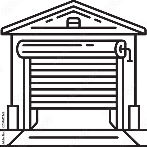 Linear Garage Icon with Rollup Door
