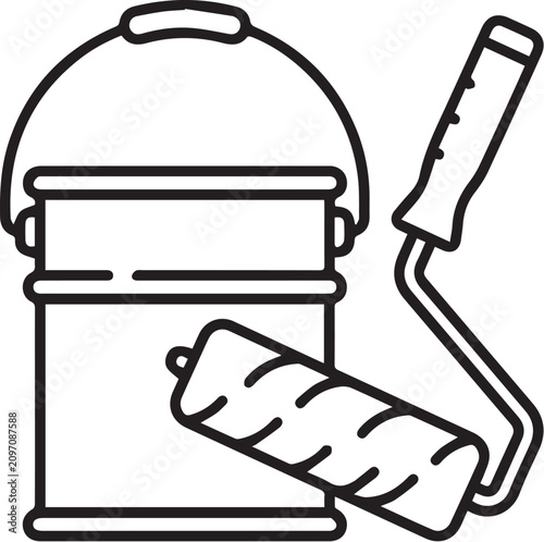 Paint Bucket and Roller Line Icon Set