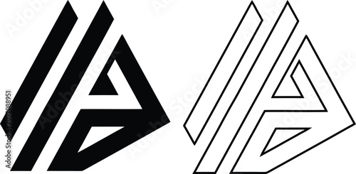 Fotografía Geometric triangular with parallel lines in solid black and white outline versio