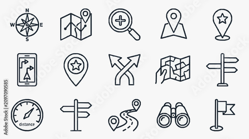 Photos Industrial Style Black and White Line Icons Set of Navigation Direction and Trav