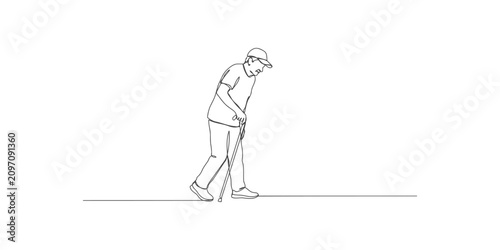 Valokuva Continuous line drawing of an old man walking with a cane