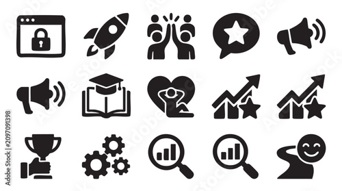 Cuadro en lienzo Business icons, marketing symbols, social media signs, education and reward grap