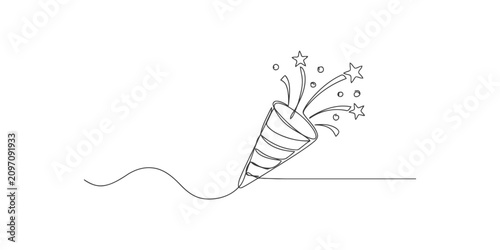 Tableau sur toile Continuous single line drawing of party popper with stars and confetti for celeb
