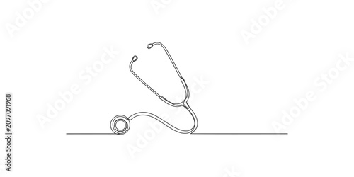 Foto Continuous single line drawing of a medical stethoscope for doctor checkup and h