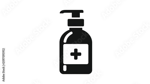 A black hand sanitizer pump icon isolated on white background. Perfect for health and medical hygiene concepts.