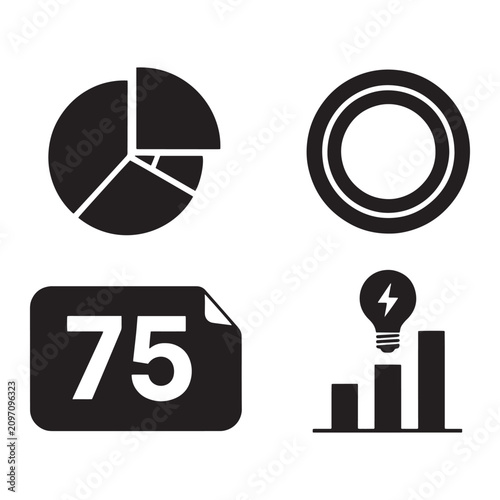 Minimalist business infographic icons set, black data visualization symbols, financial chart and graph vector elements for reports