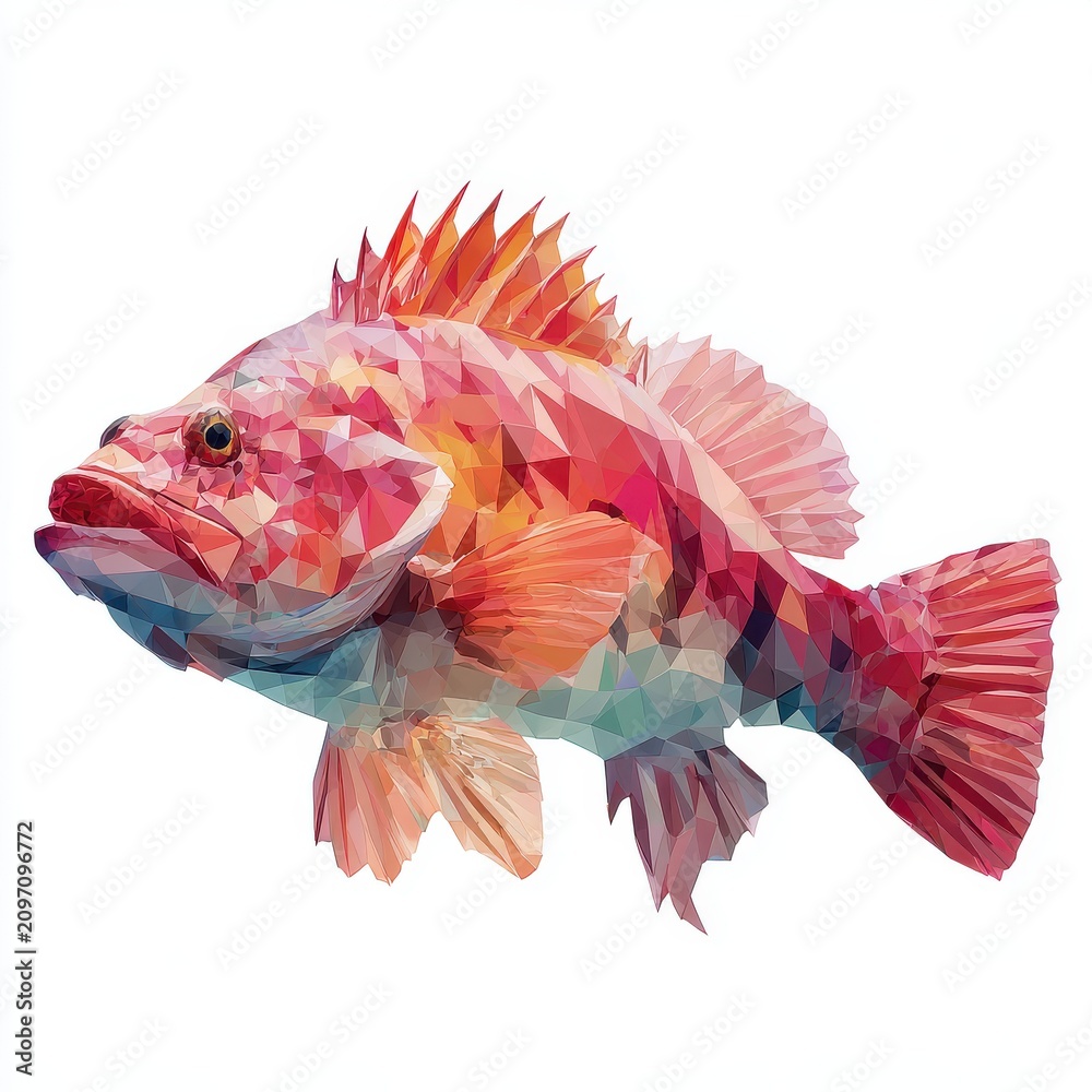 Fototapeta premium Abstract Low Poly Red Rockfish Illustration On Isolated White Background