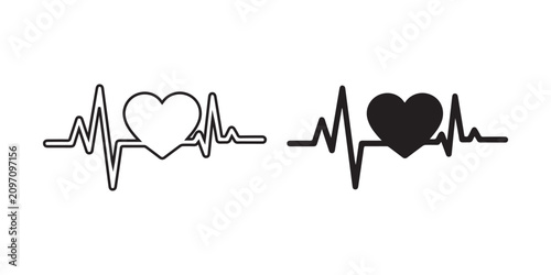 Heartbeat Pulse Heart Line Icon Set for Medical Health and Hospital Design