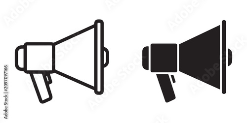 Megaphone Bullhorn Icon Set Solid and Outline for Marketing Presentation