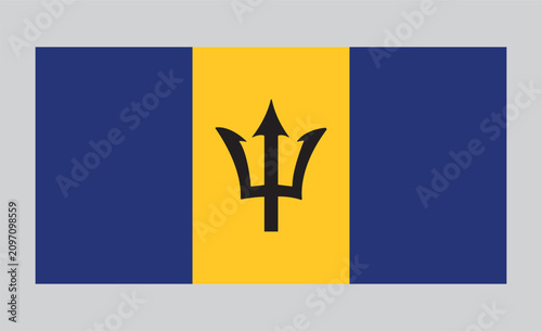 Vector illustration of the national flag of Barbados featuring vertical blue and yellow bands with the iconic broken trident symbol. Clean flat design icon representing the Caribbean island nation .
