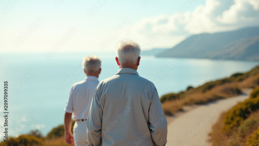 Fototapeta premium elderly couple strolling cliffside