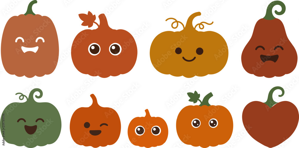Fototapeta premium Colour pumpkin collection adorable autumn pumpkins for fall decorations and seasonal designs