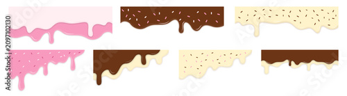 Set of Melting Ice Cream Corner Drip Illustration for Summer Dessert Theme, Sweet Food Decoration, Border Accent, and Creative Graphic Design. Vector Set