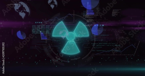Purple scan line crossing starting HUD; glowing trefoil pulsing, intensifying for hazard monitoring