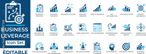 Tableau sur toile Business leverage, strategy, and financial growth vector icon set