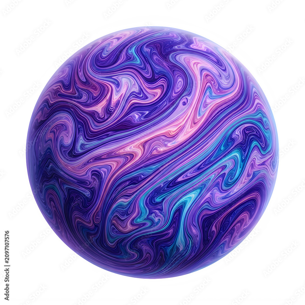 Obraz premium Purple blue swirly marble ball isolated on transparent background