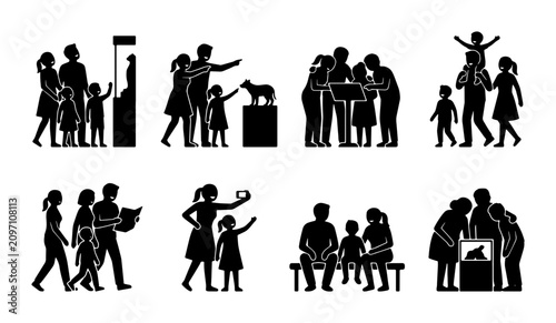 Bild auf Leinwand Family Museum Visit Silhouettes, Cultural Exploration Icons, Art Gallery Scenes,