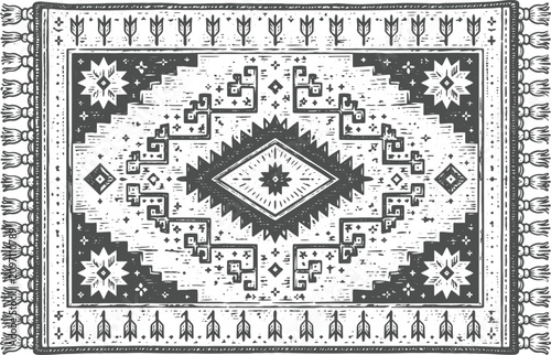 Vintage Persian Oriental Rug Engraved Geometric Carpet Vector Illustration