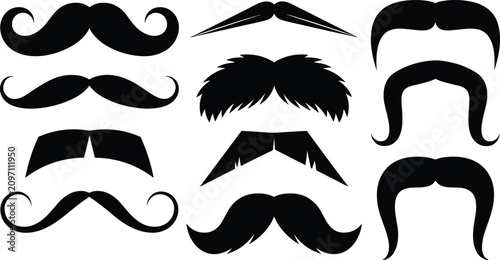 Bild auf Leinwand Vintage Men Mustache Silhouette Vector Collection Featuring Handlebar Chevron Ho