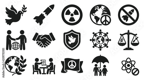 фотографія Collection of icons representing peace, conflict resolution, and global cooperation