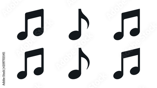 Foto Six Black Music Notes on White Background